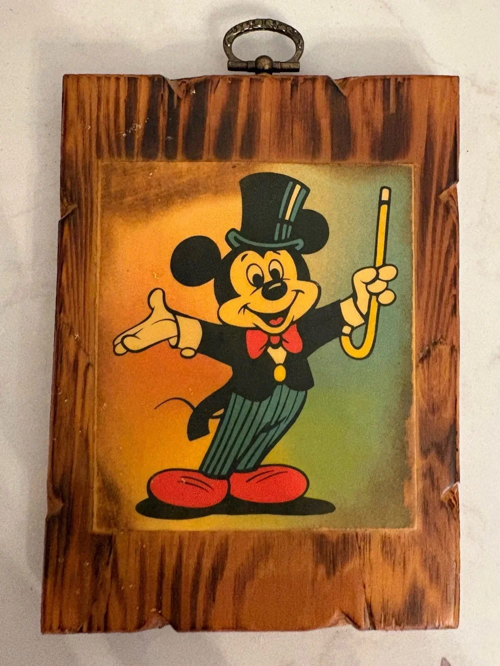 Vintage Wooden Disney Mickey Mouse Framed Wall Art - Multicolor